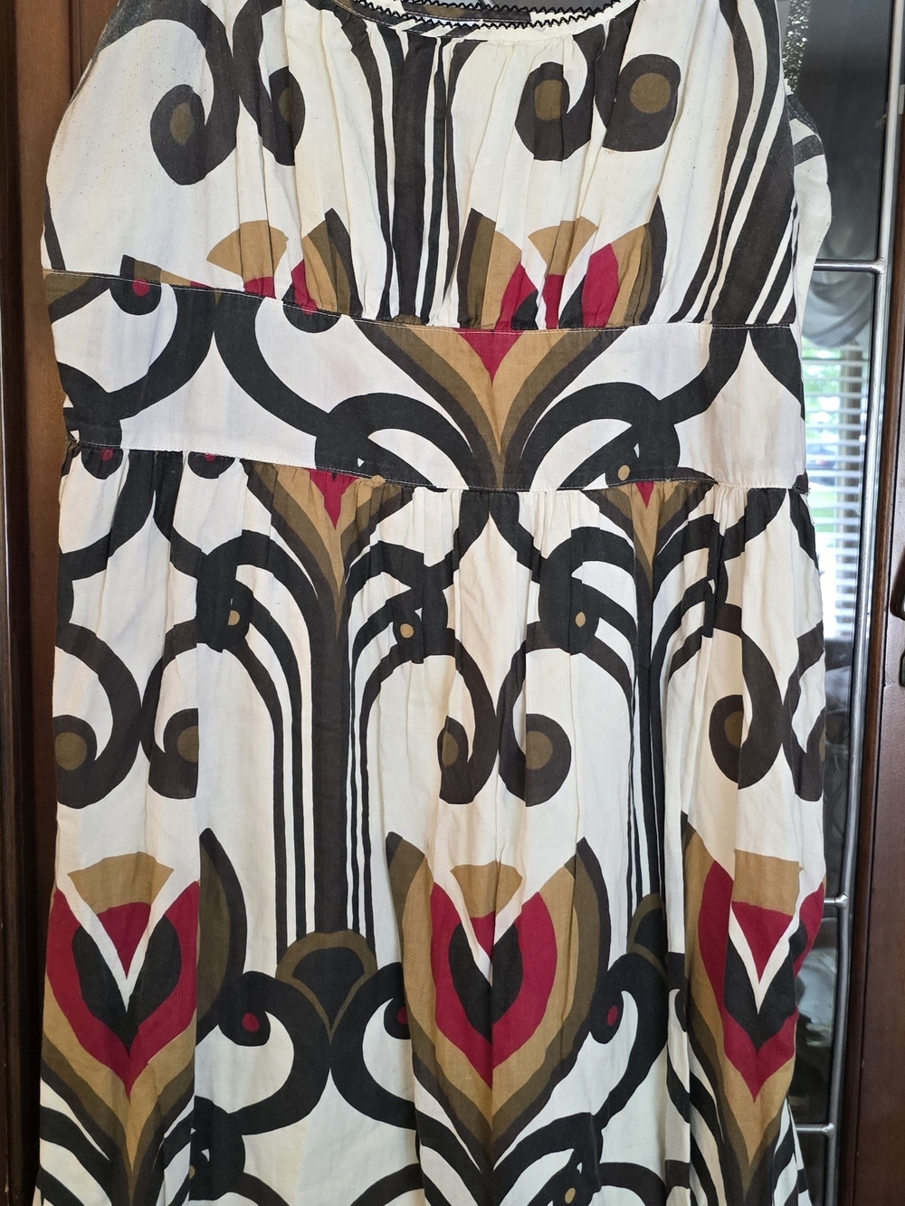 GAP White Midi Dress with Black, Brown and Pink Graphic Print